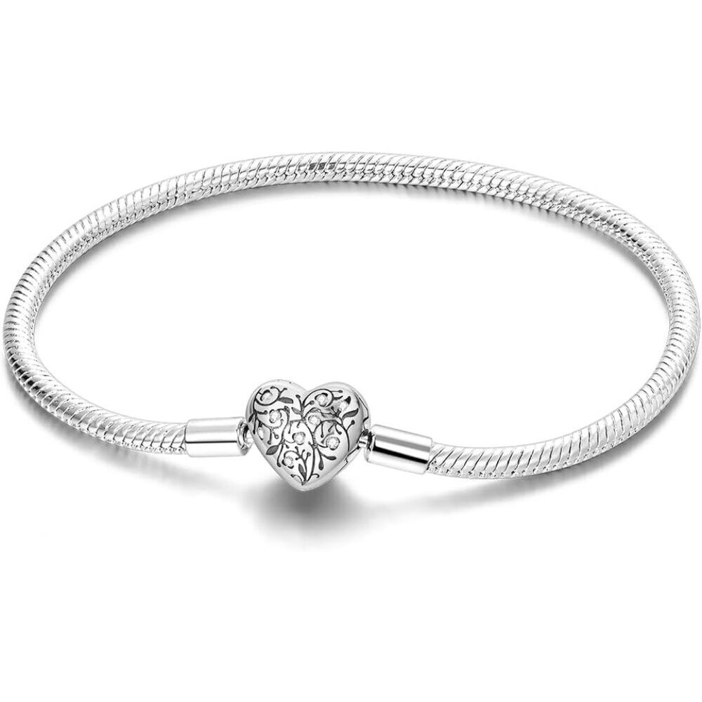 Sterling Silver Heart Clasp Snake Chain Bracelet for Women Custom Fit Jewelry